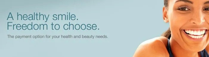 Care Credit banner with woman smiling- A healthy smile, freedom to choose